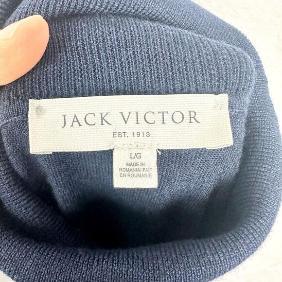 Jack Victor Montrose Wool Silk Cashmere Turtleneck Sweater Size Large Navy Blue - Picture 5 of 6